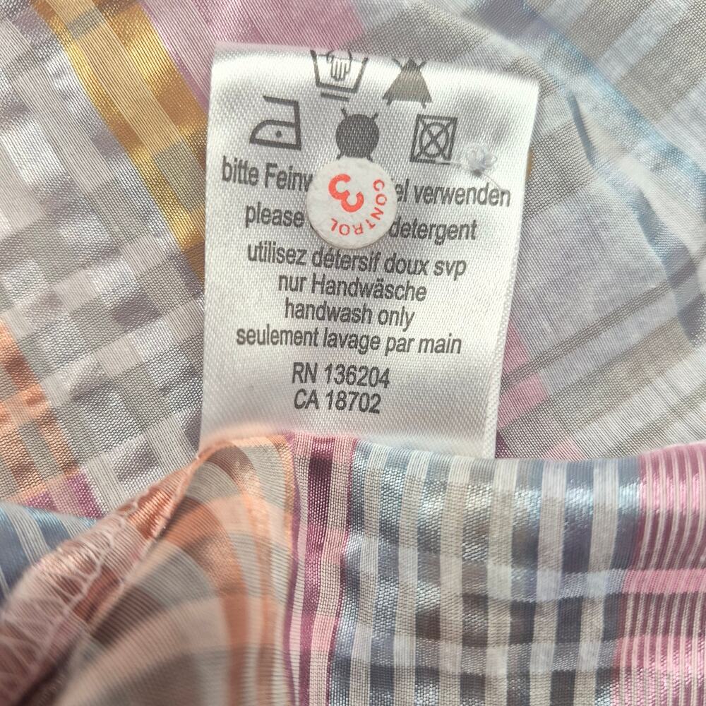 Georg Roth LA Rainbow Plaid Ruffle Front Cotton Blend Button Down Blouse Size M - Picture 10 of 10